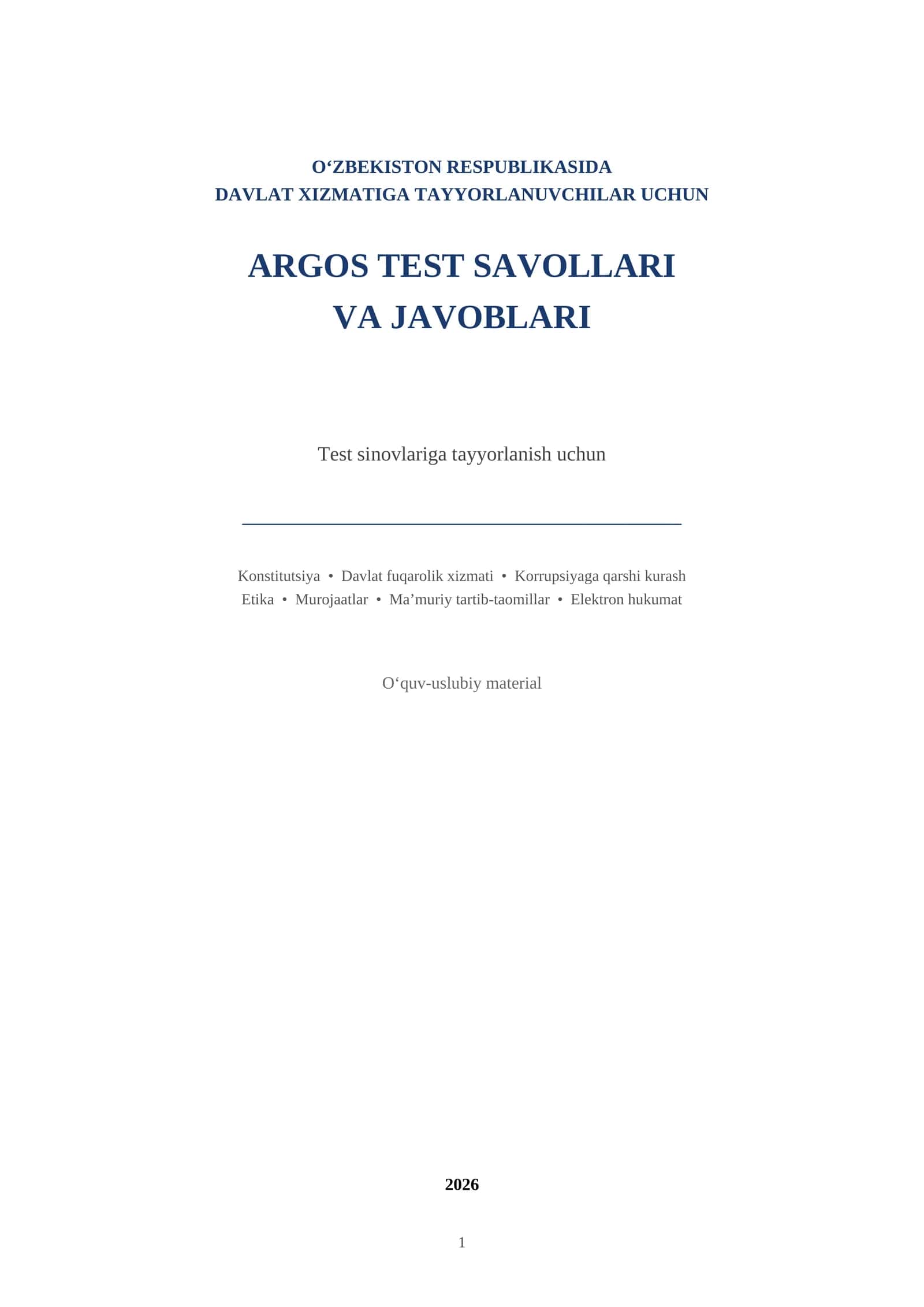 Argos Test Savollari Va Javoblari