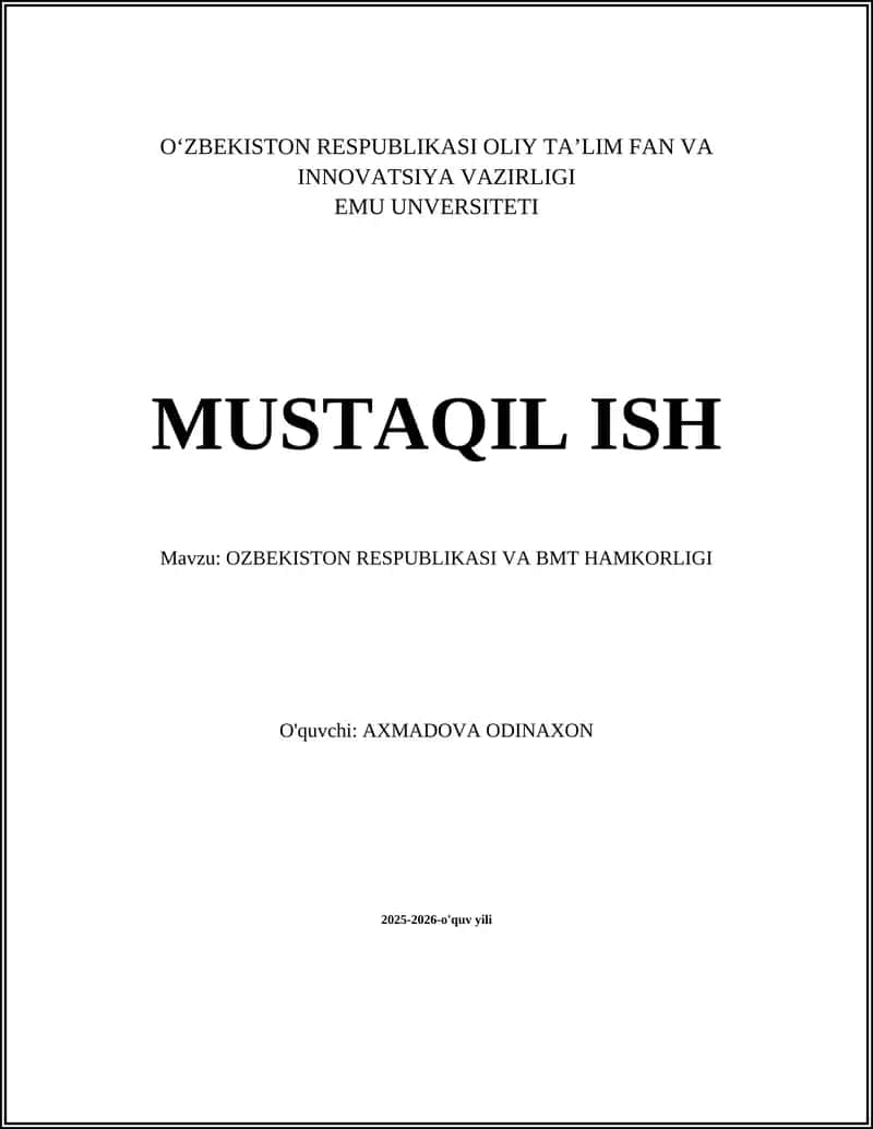 O'ZBEKISTON RESPUBLIKASI VA BMT HAMKORLIGI