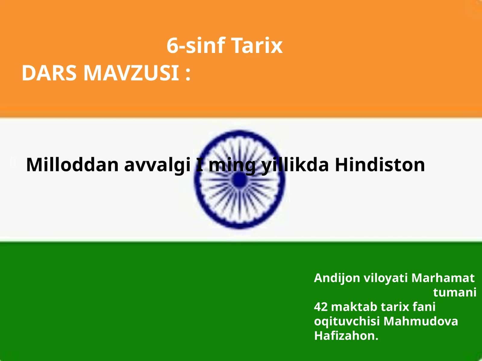 6-sinf Tarix fanidan Milloddan avvalgi I ming yillikda Hindiston dars ishlanma
