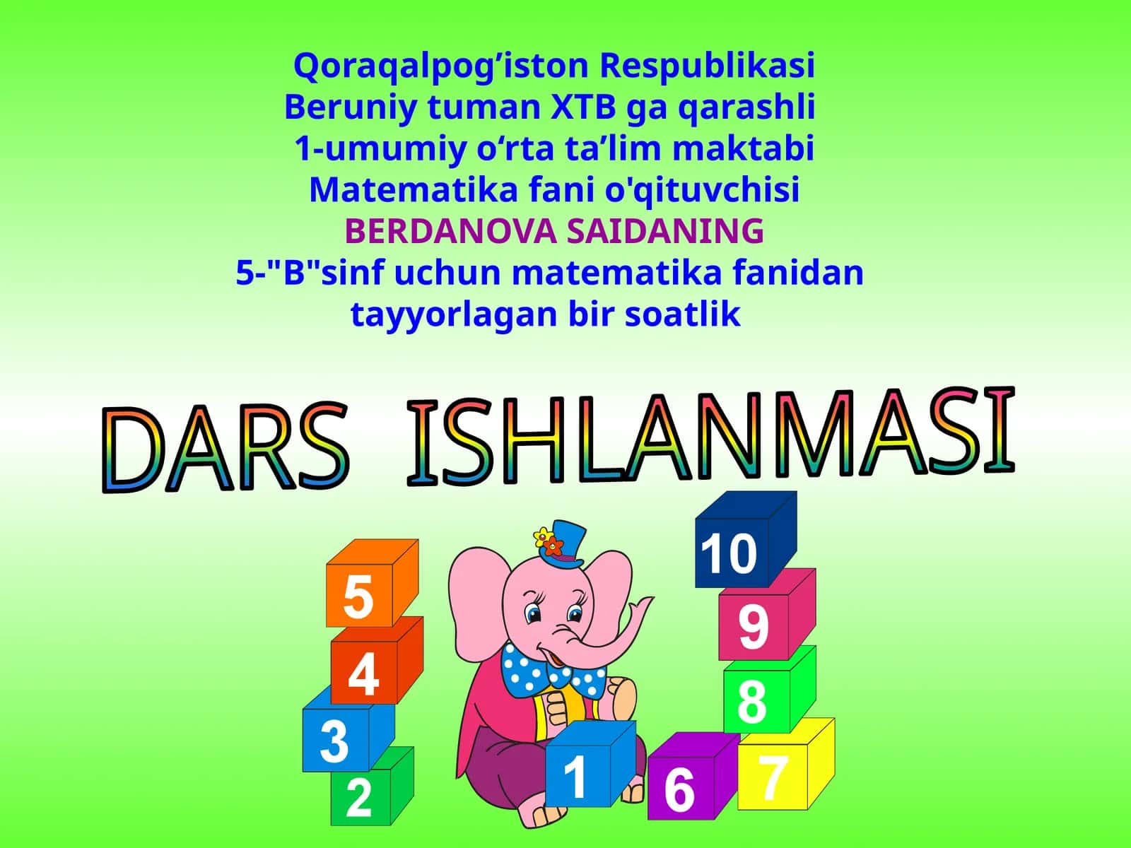 5-sinf Matematika fanidan Parallel va perpendikular to'g'ri chiziqlar ochiq dars ishlanma