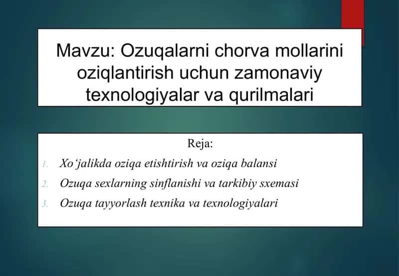 Ozuqalarni chorva mollarini oziqlantirish uchun zamonaviy texnologiyalar va qurilmalari