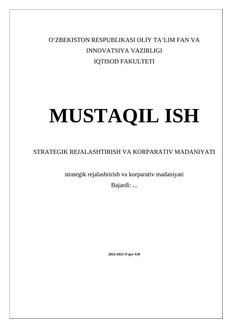 Strategik Rejalashtirish va Korparativ Madaniyat