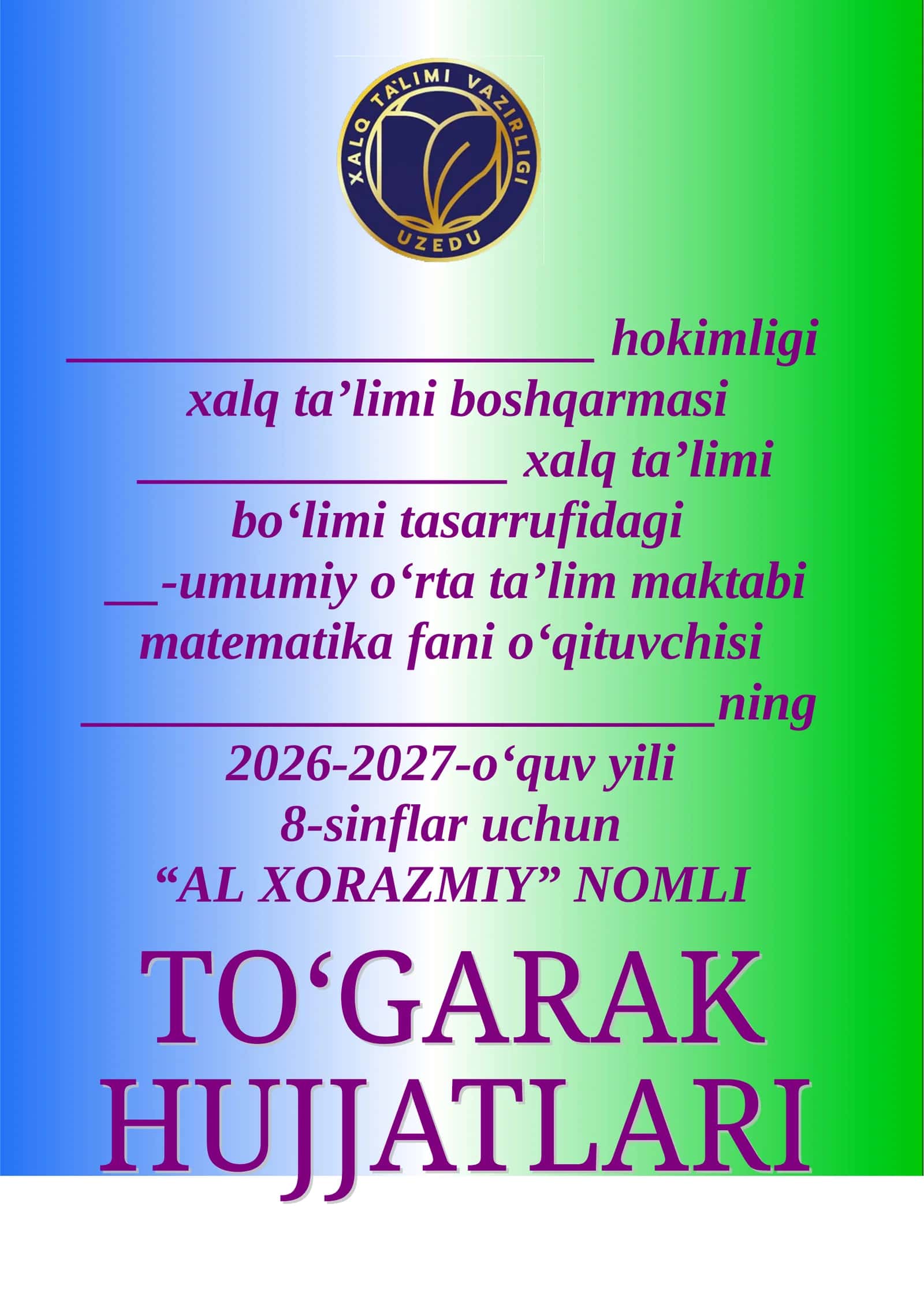 Matematika 8-sinf Al-Xorazmiy to'garak 34 soat.
