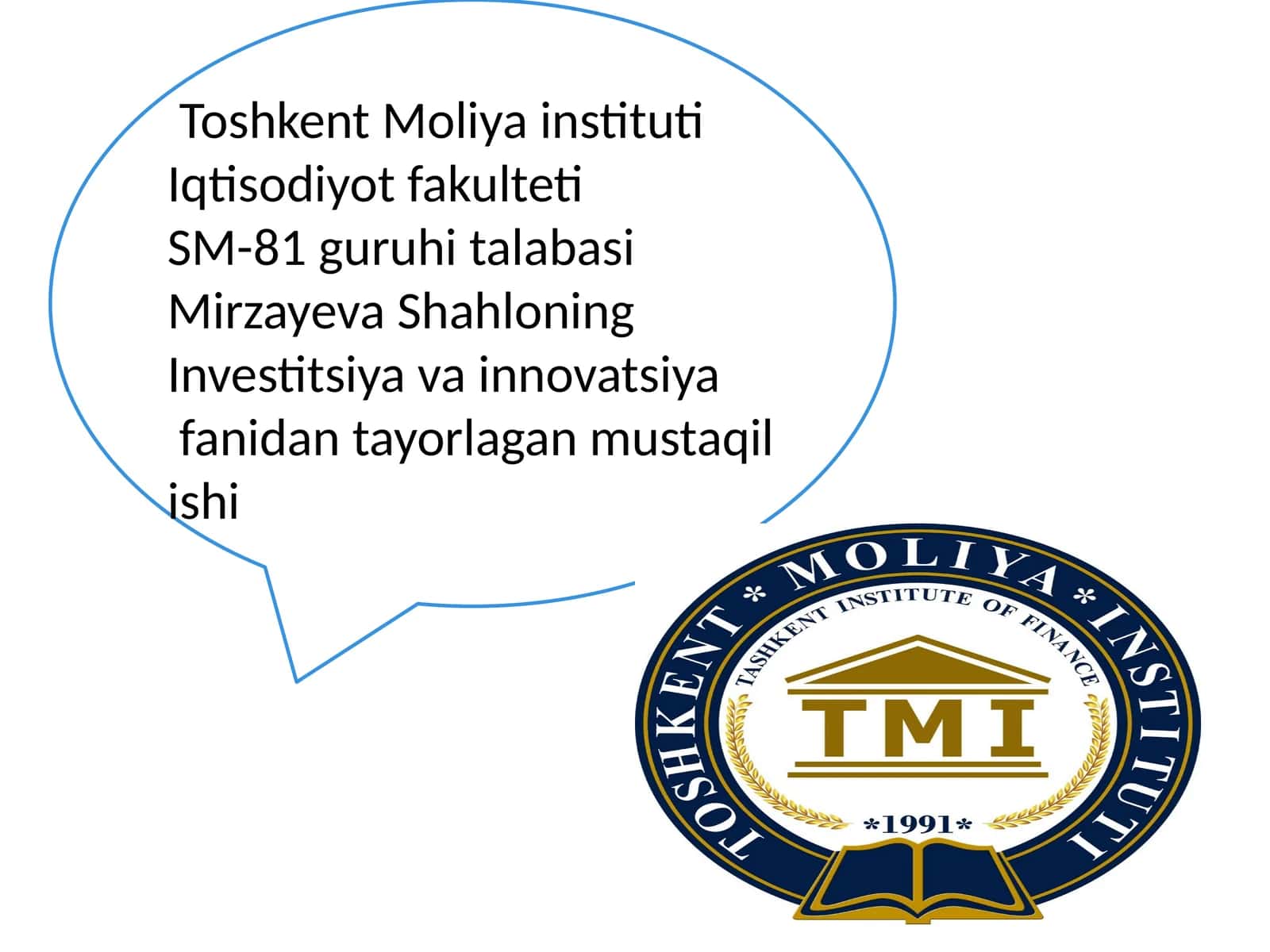Investitsiya va innovatsiya fanidan tayorlagan mustaqil ishi