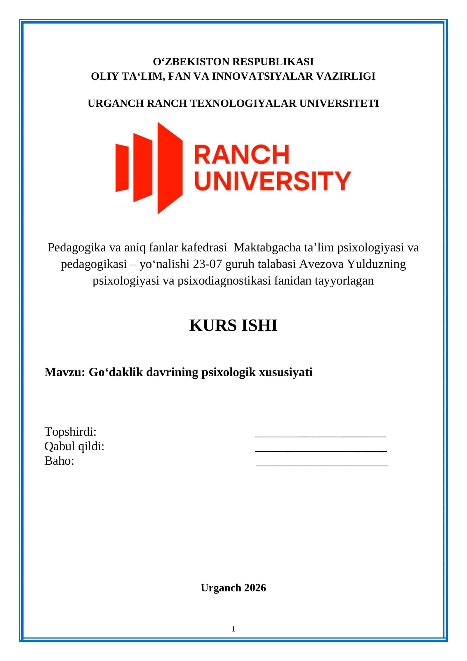 Go‘daklik davrining psixologik xususiyati