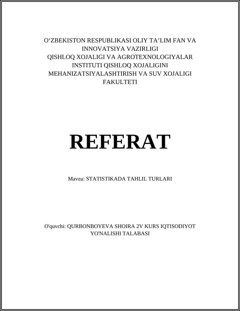 STATISTIKADA TAHLIL TURLARI