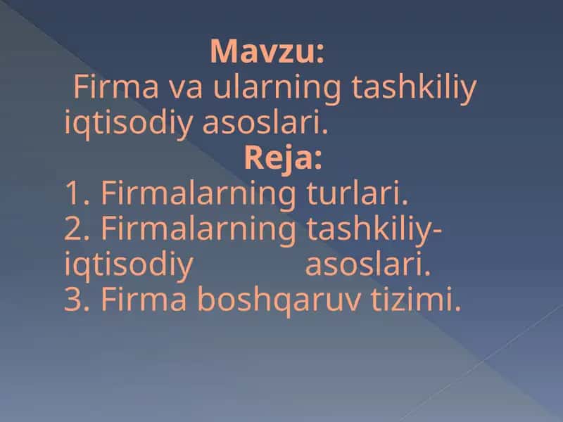 Firmavaularning tashkiliy-iqtisodiyasoslari