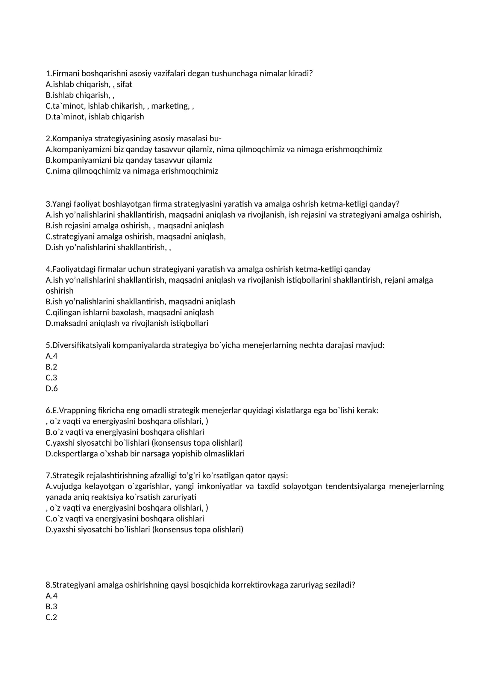 Yangi faoliyat boshlanayotgan firma strategiyasi