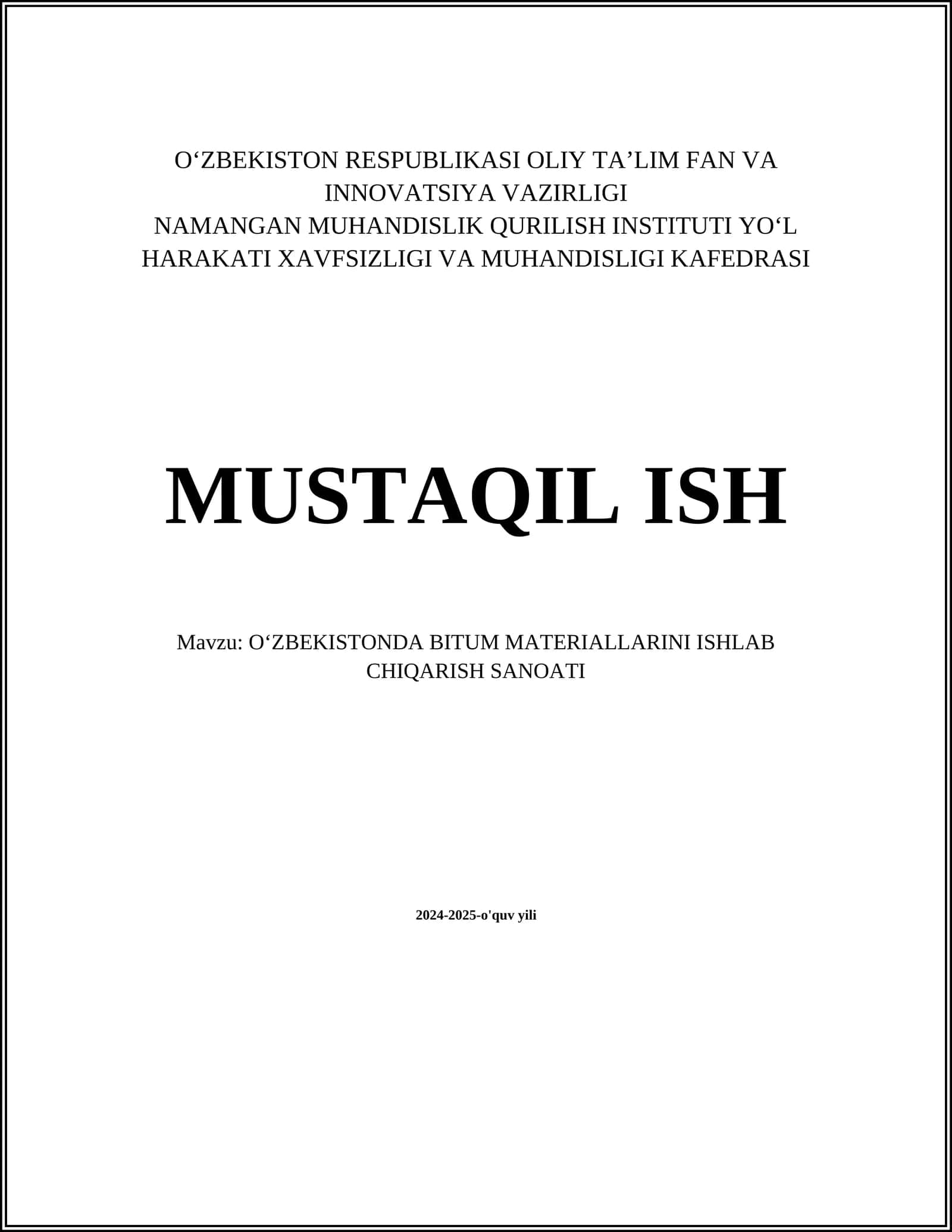 Oʻzbekistonda Bitum Materiallarini Ishlab Chiqarish Sanoati