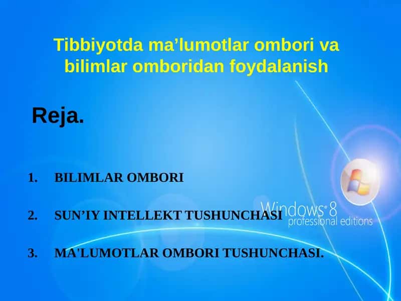 Tibbiyotda ma’lumotlar ombori va bilimlar omboridan foydalanish