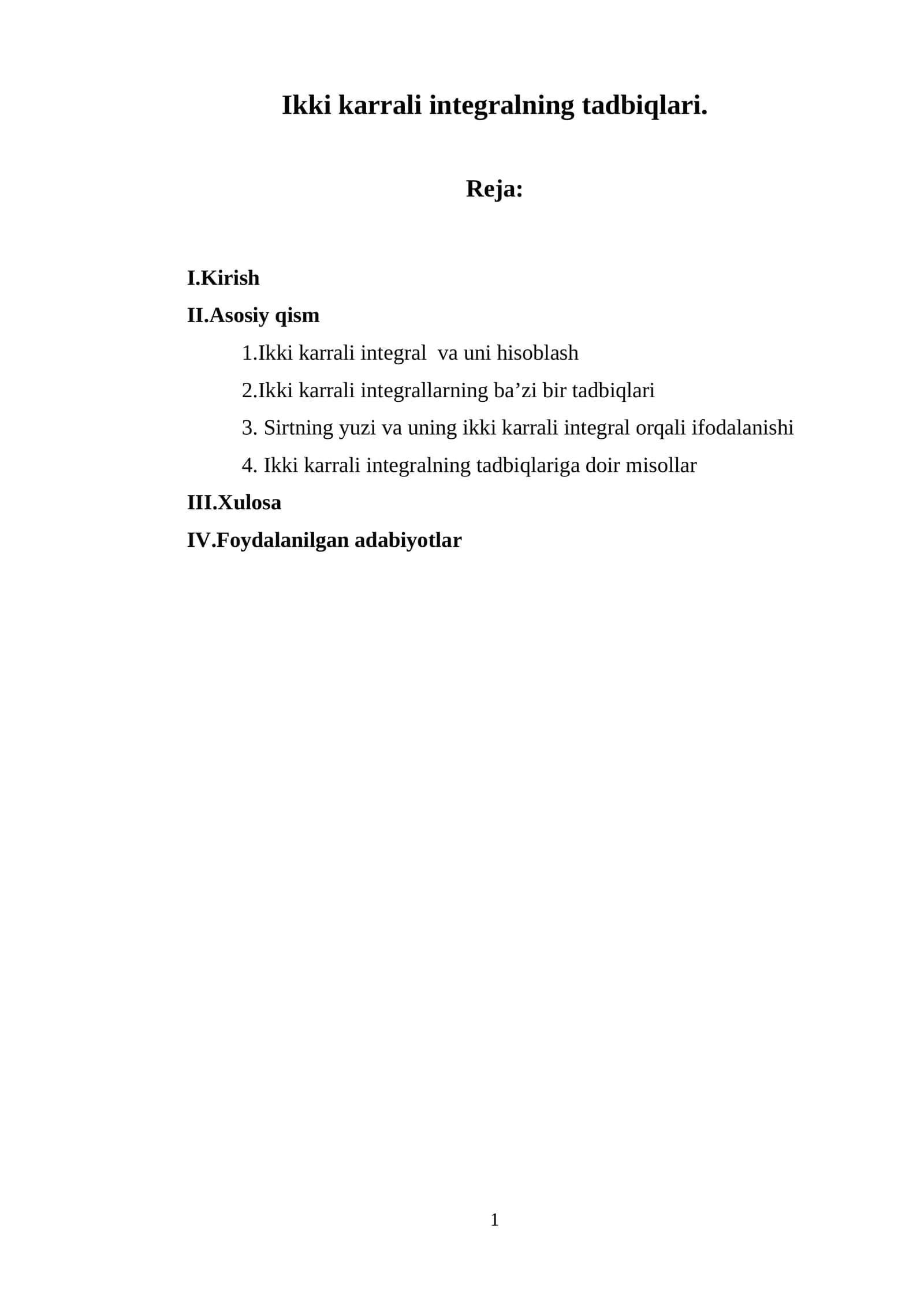 Ikki karrali integralning tadbiqlari