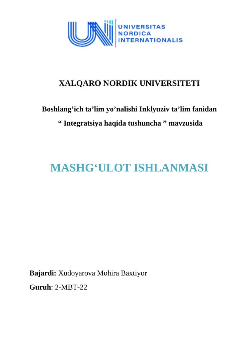 INTEGRATSIYA HAQIDA TUSHUNCHA