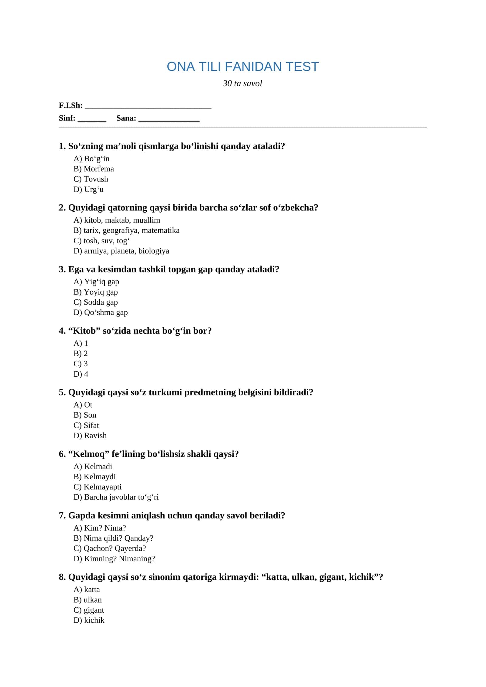 ONA TILI FANIDAN TEST