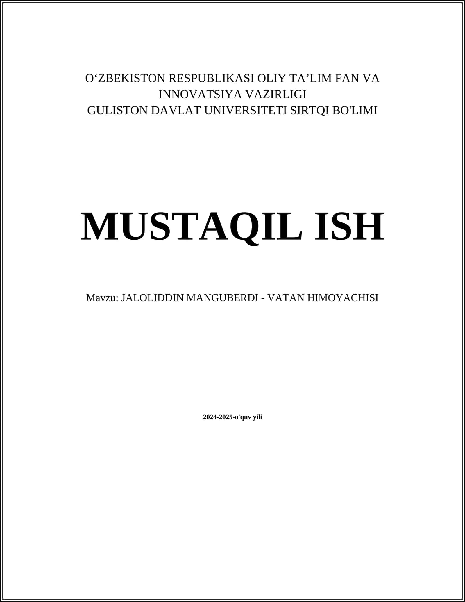 JALOLIDDIN MANGUBERDI - VATAN HIMOYACHISI