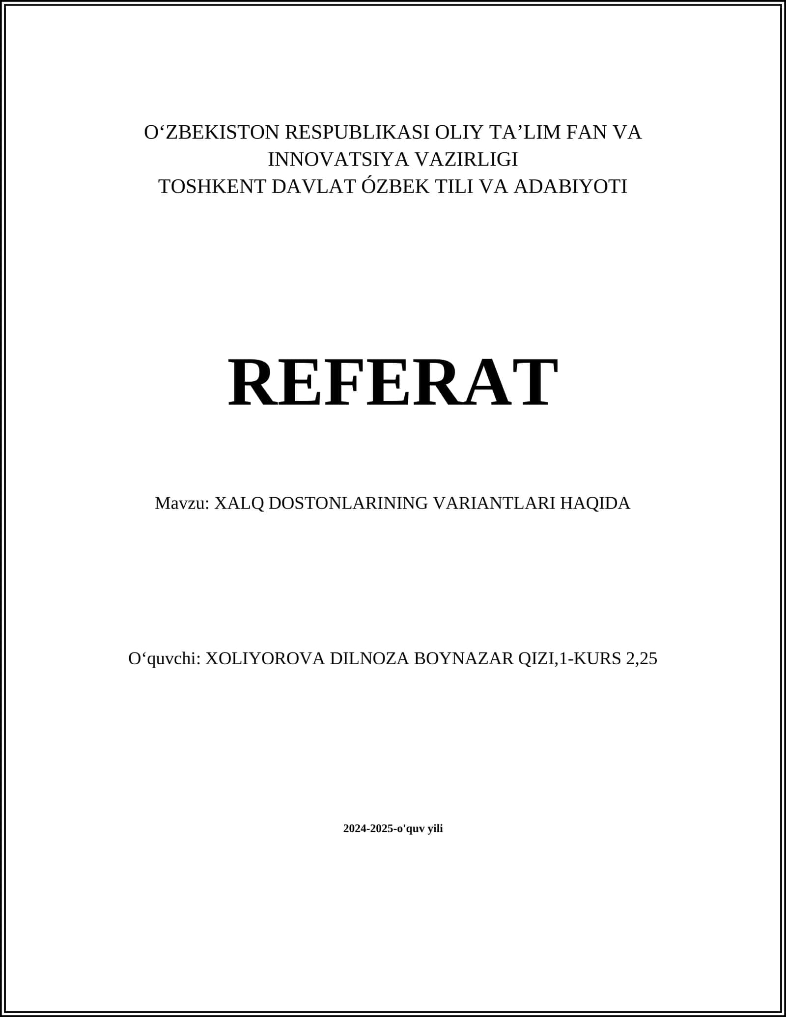 XALQ DOSTONLARINING VARIANTLARI HAQIDA