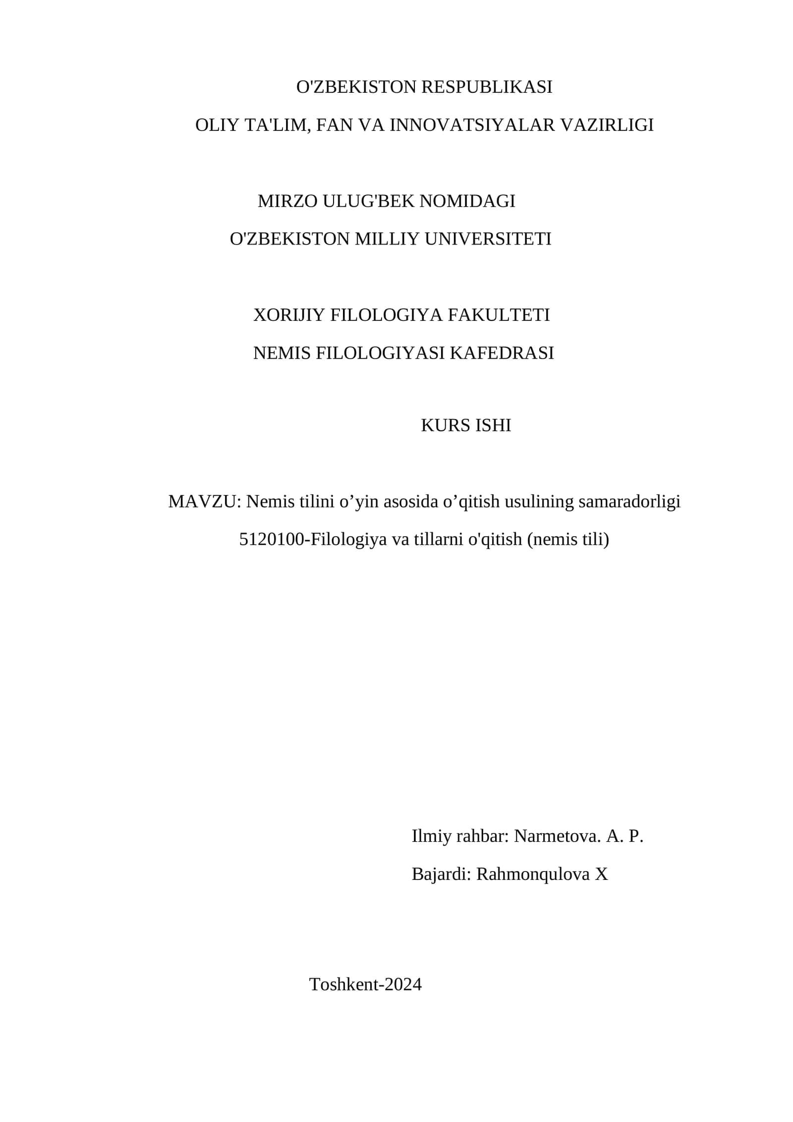 Nemis tilini o’yin asosida o’qitish usulining samaradorligi