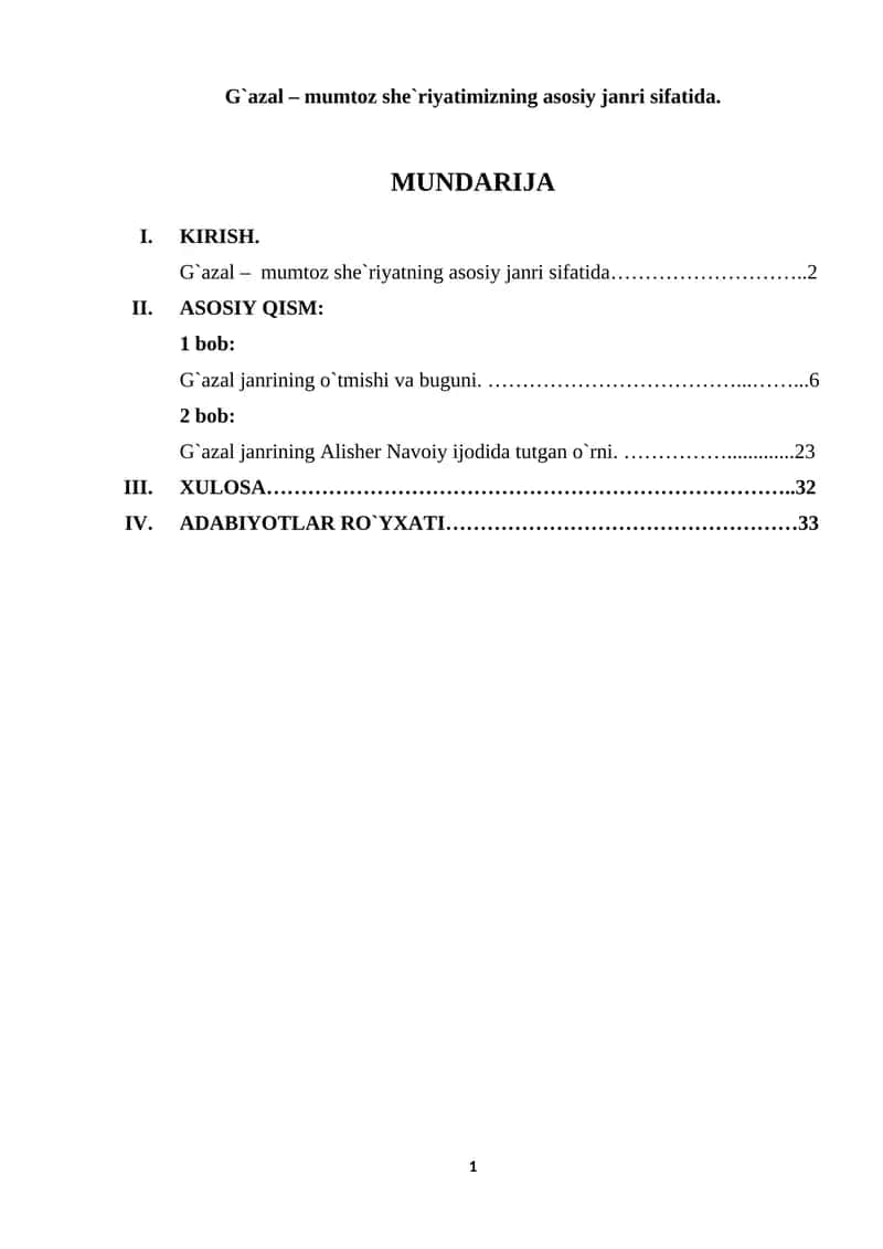 G`azal – mumtoz she`riyatimizning asosiy janri sifatida