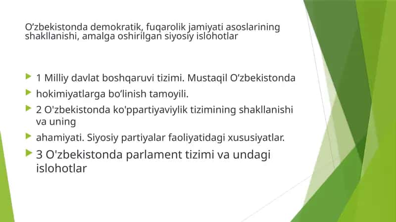 O’zbekistonda demokratik, fuqarolik jamiyati asoslarin