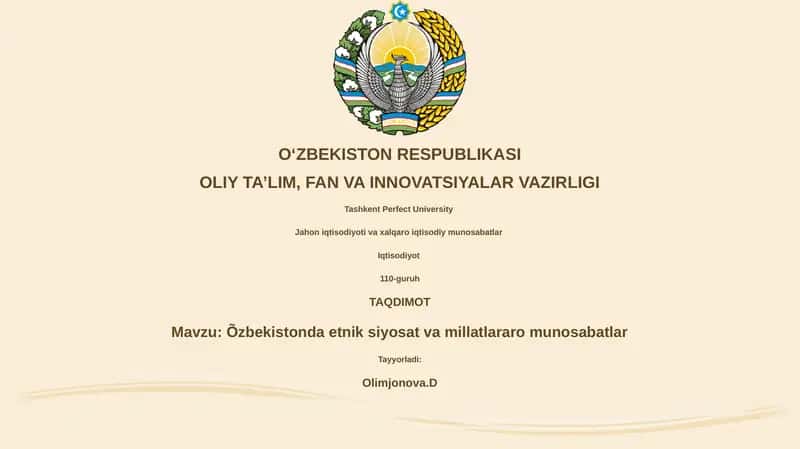 Õzbekistonda etnik siyosat va millatlararo munosabatlar