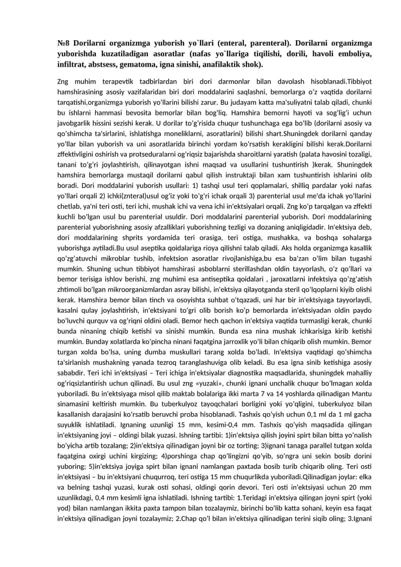 Dorilarni organizmga yuborish yo‘llari