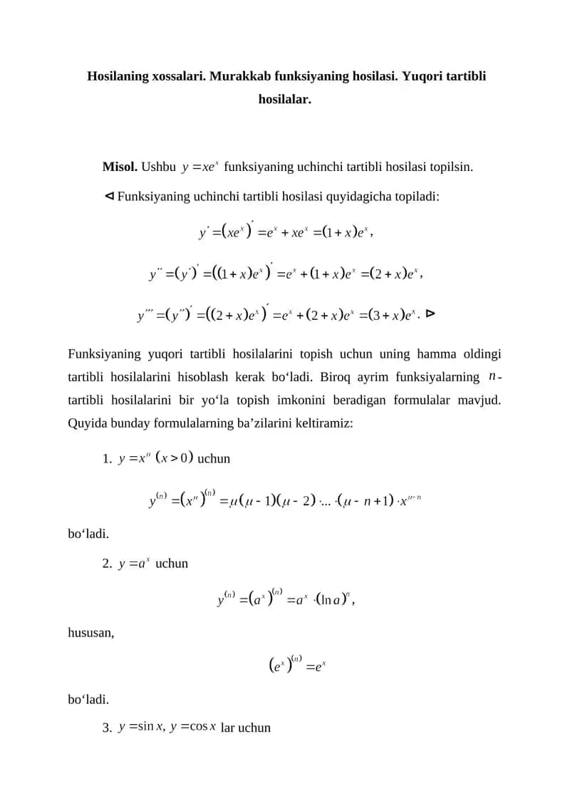 Yuqori tartibli hosilalar