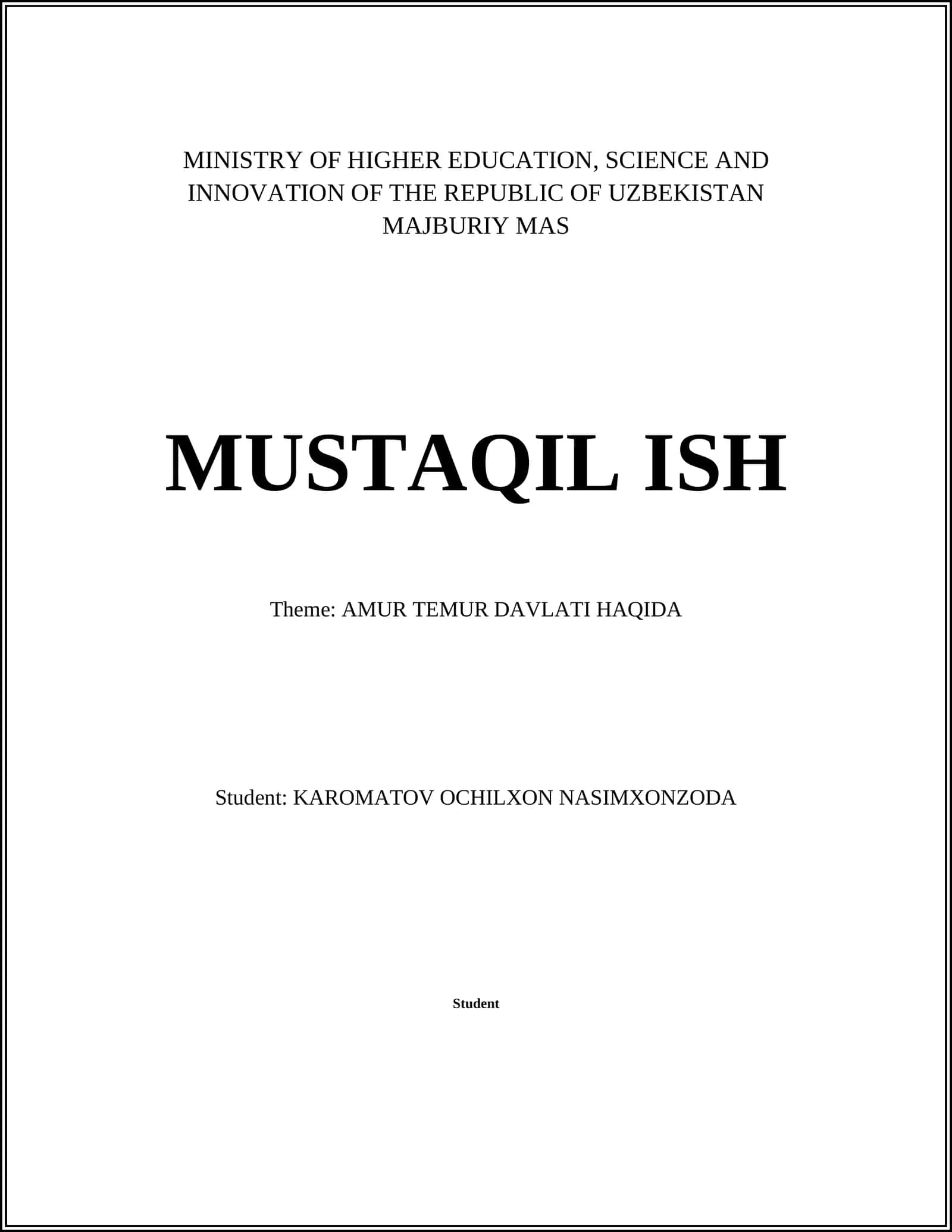 AMUR TEMUR DAVLATI HAQIDA