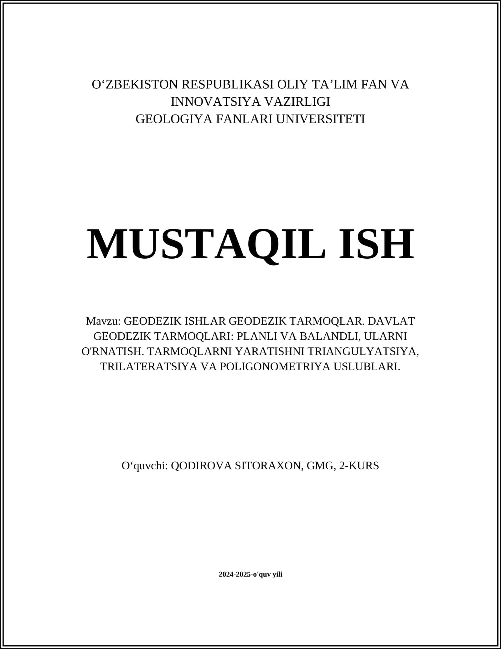 GEODEZIK ISHLAR GEODEZIK TARMOQLAR