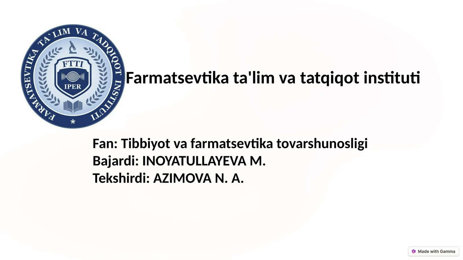 Gormonaldorivositalarning tovarshunosliktahlili