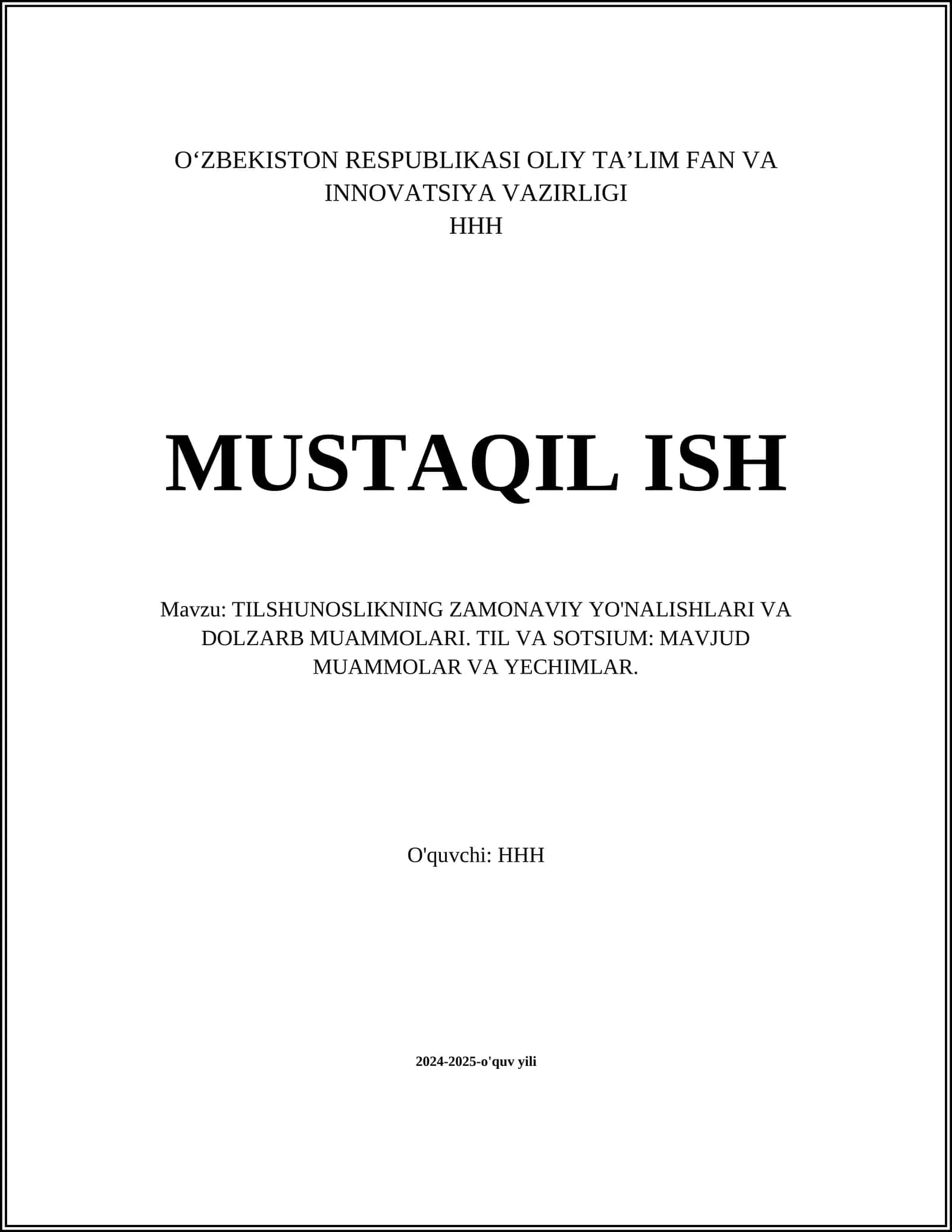 TILSHUNOSLIKNING ZAMONAVIY YO'NALISHLARI VA DOLZARB MUAMMOLARI