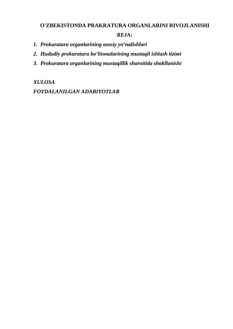 O'ZBEKISTONDA PRAKRATURA ORGANLARINI RIVOJLANISHI