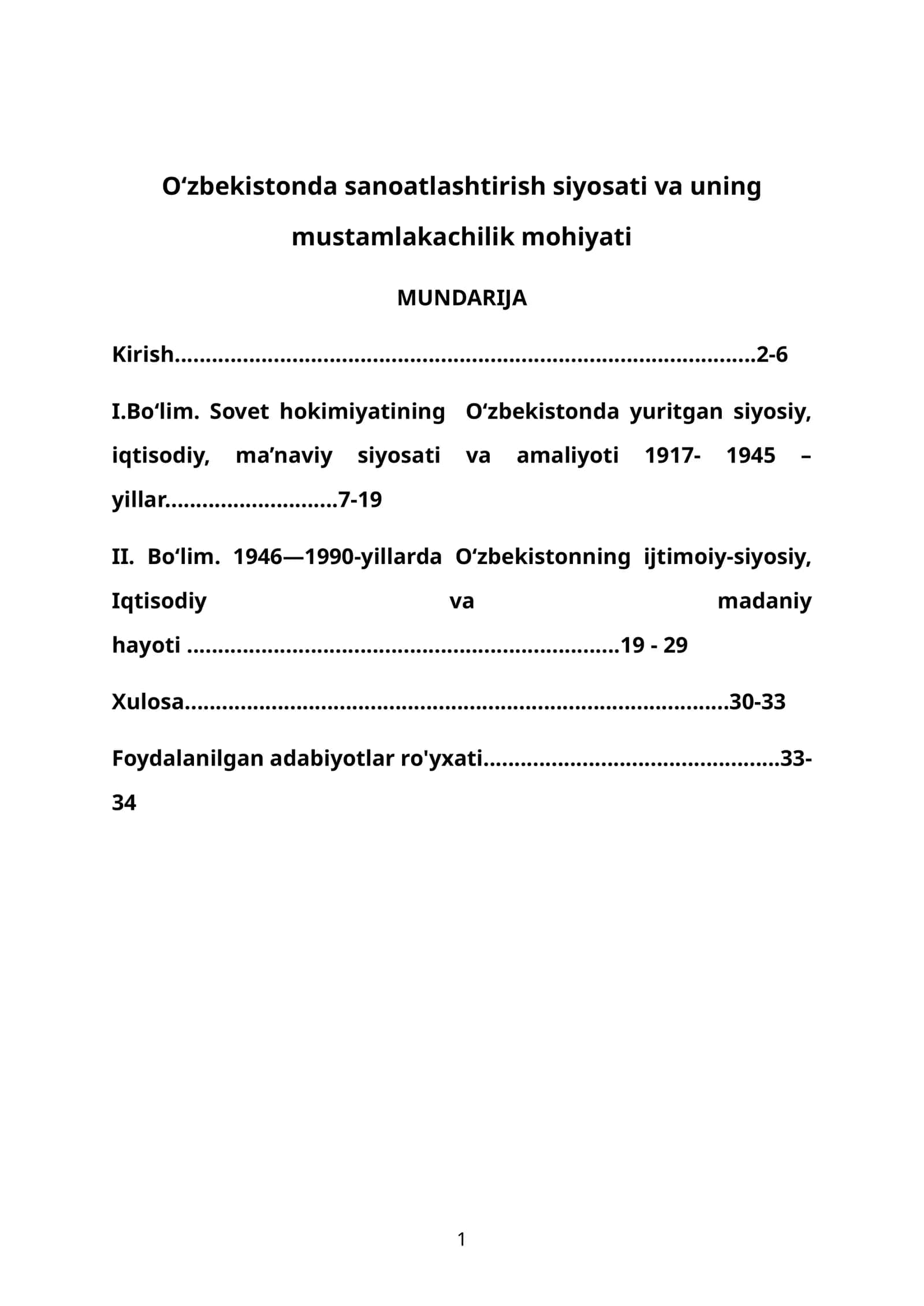 O‘zbekistonda sanoatlashtirish siyosati va uning mustamlakachilik mohiyati