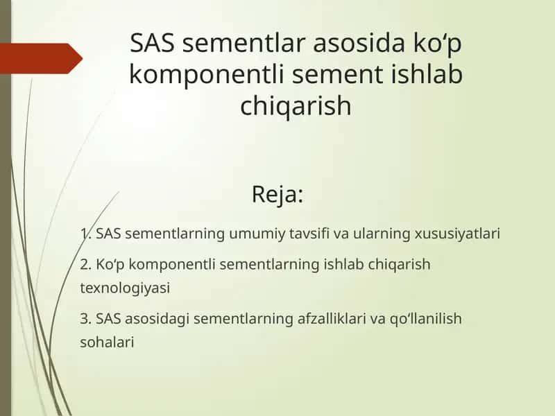 SAS sementlar asosida ko‘p komponentli sement ishlab chiqarish