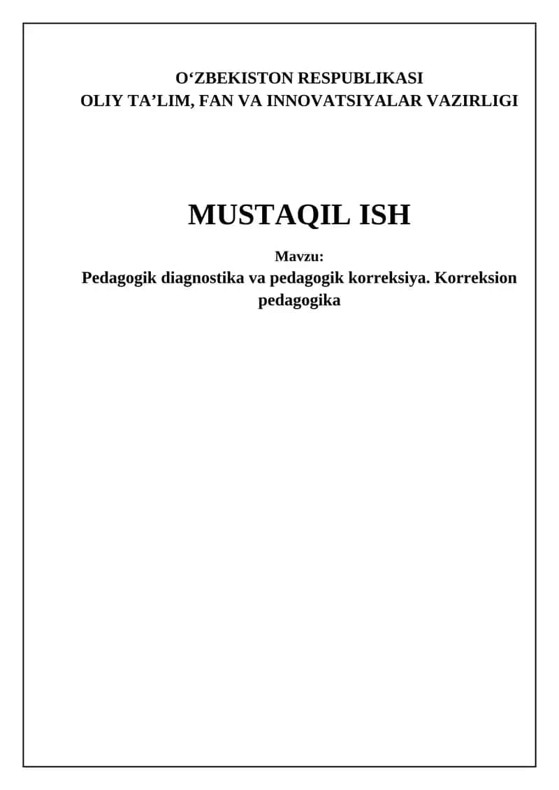 Pedagogik Diagnostika va Pedagogik Korreksiya