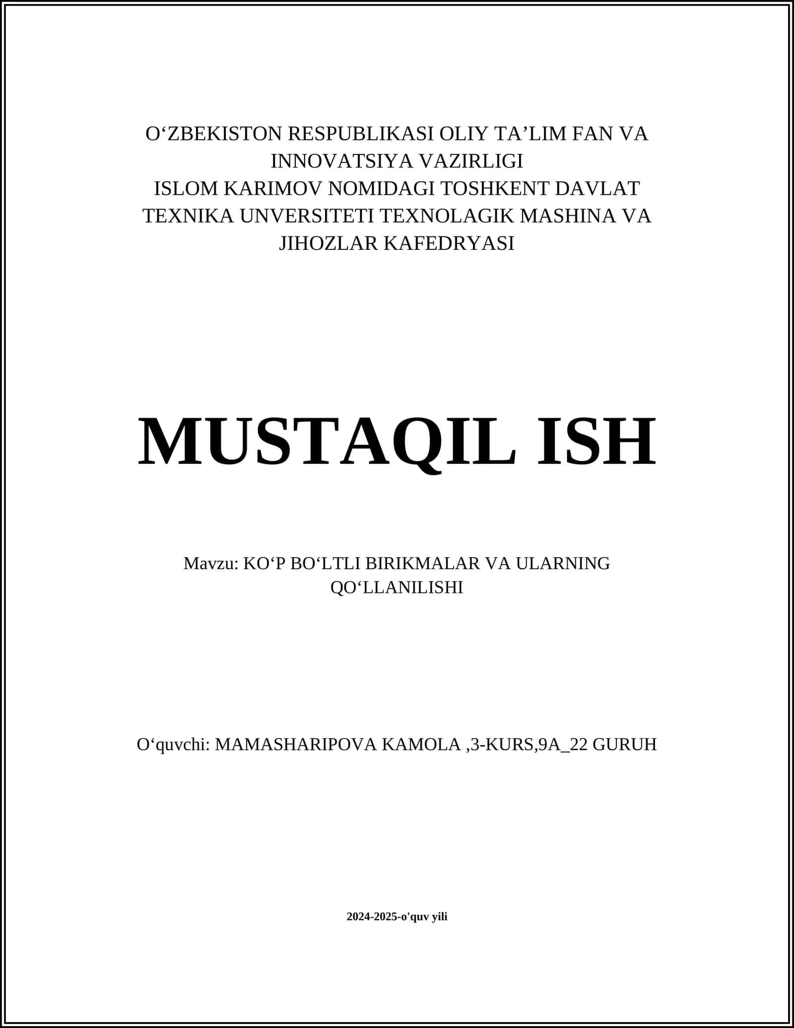 KOʻP BOʻLTLI BIRIKMALAR VA ULARNING QOʻLLANILISHI