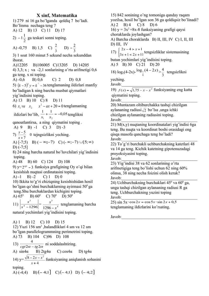 Matematikadan Olimpiada savollari