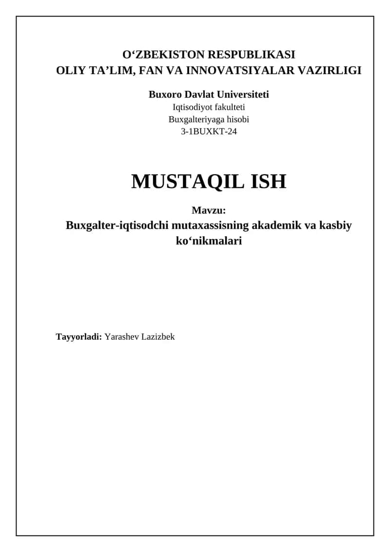 Buxgalter-iqtisodchi mutaxassisning akademik va kasbiy ko‘nikmalari