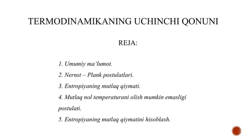 Termodinamikaning uchinchi qonuni
