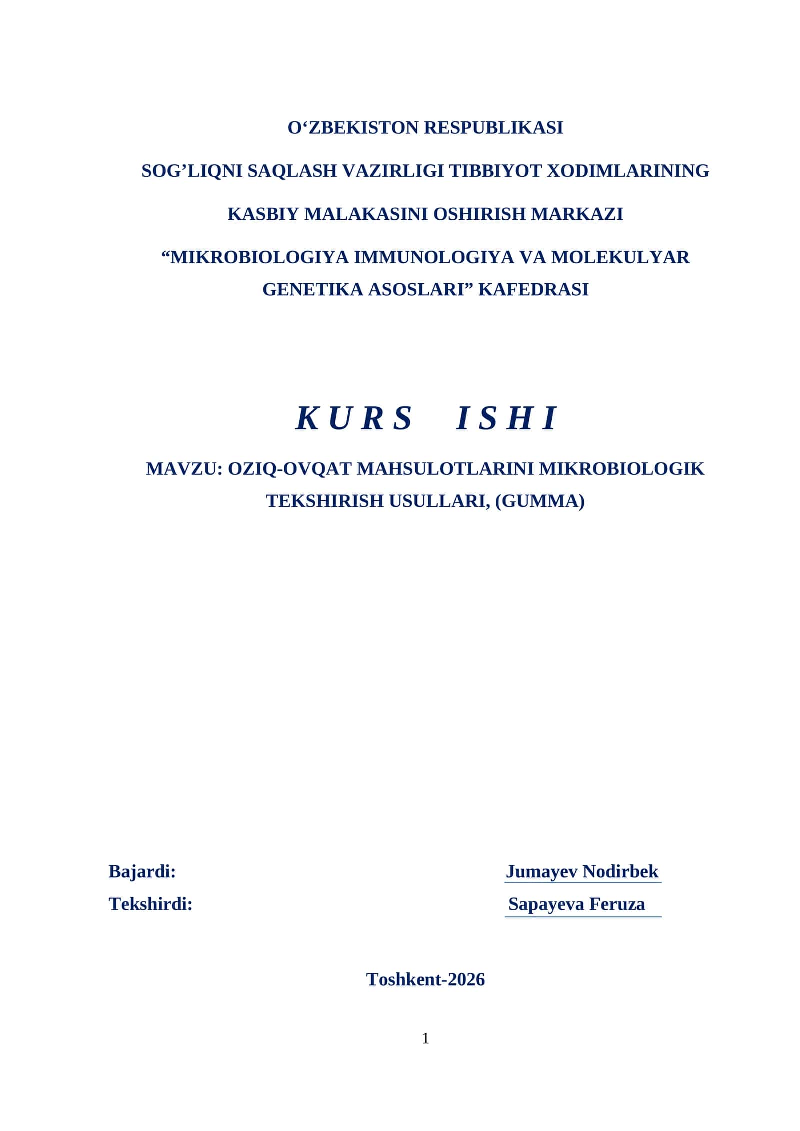 Oziq ovqat mahsulotlarini mikrobiologik tekshirish usullari