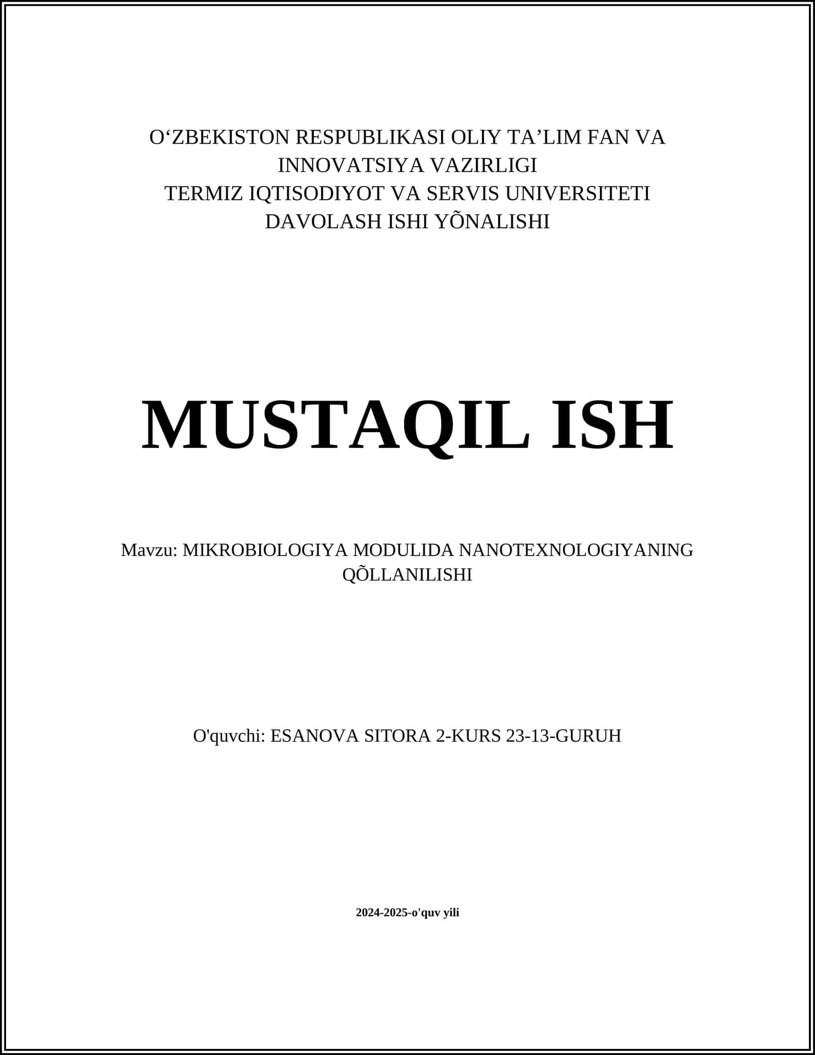 MIKROBIOLOGIYA MODULIDA NANOTEXNOLOGIYANING QÕLLANILISHI