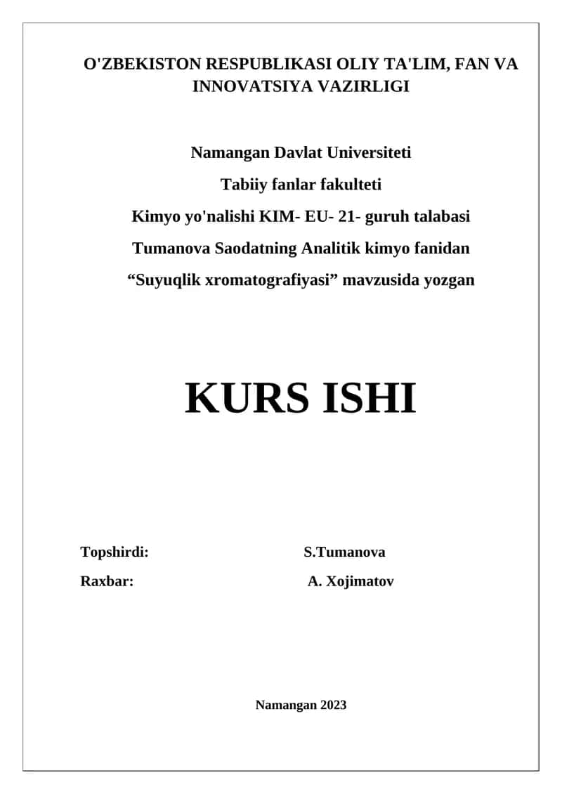 Suyuqlik xromatografiyasi KURS ISHI