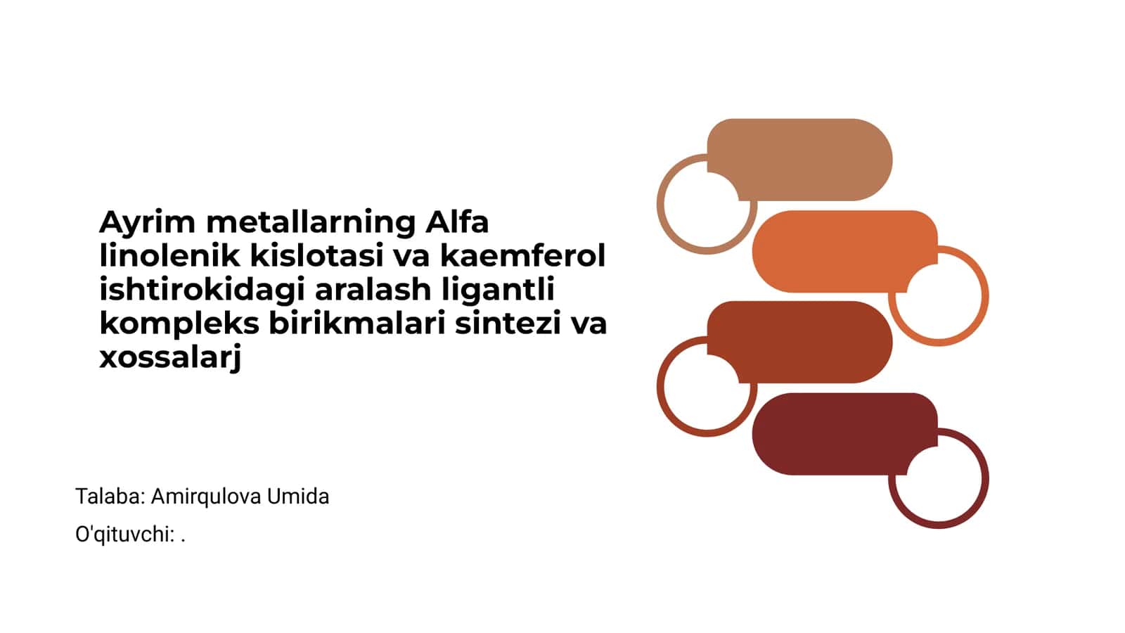 Alfa linolenik kislota va kaemferol ishtirokidagi aralash ligantli kompleks birikmalari sintezi