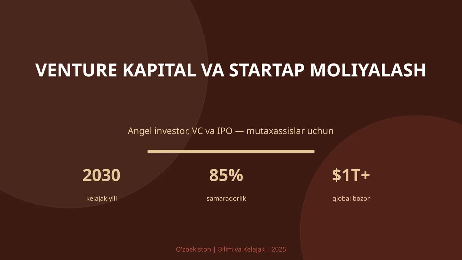 VENTURE KAPITAL VA STARTAP MOLIYALASH