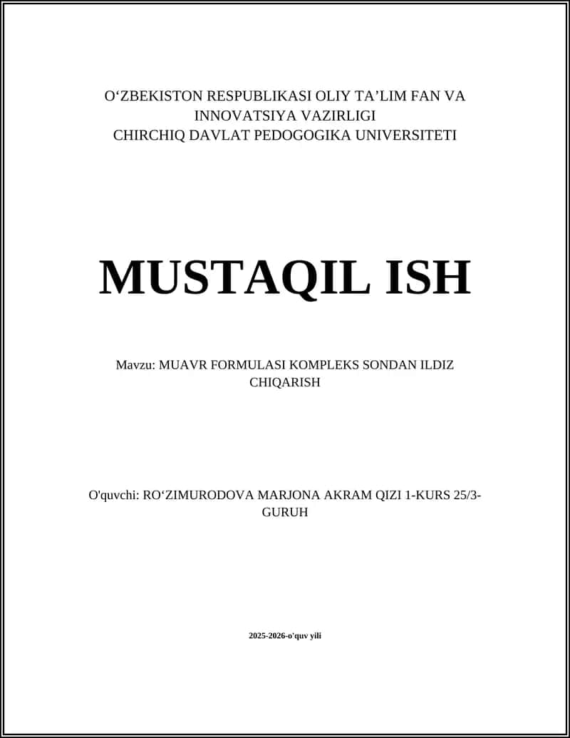 MUAVR FORMULASI KOMPLEKS SONDAN ILDIZ CHIQARISH