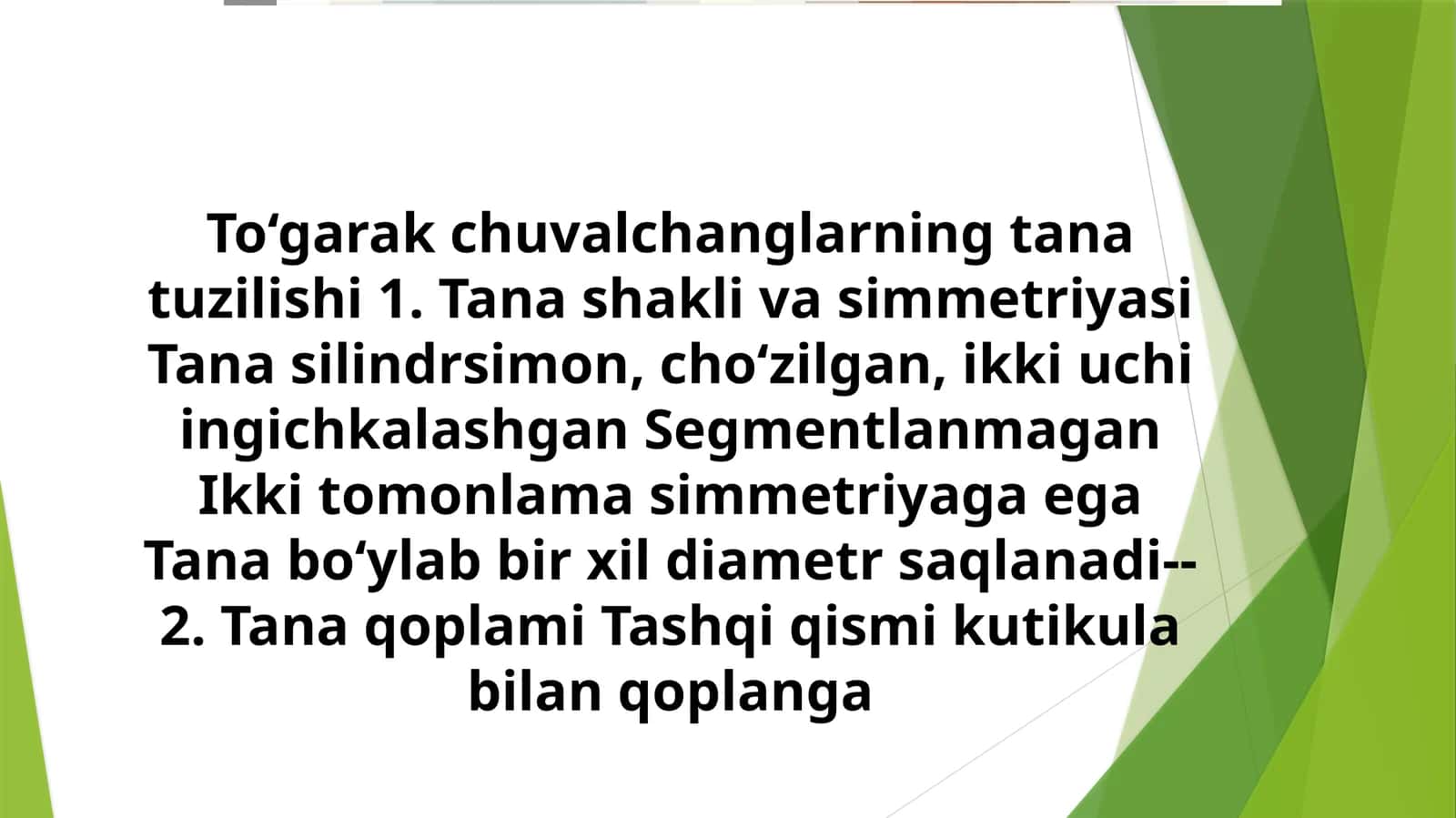To‘garak chuvalchanglarning tana tuzilishi