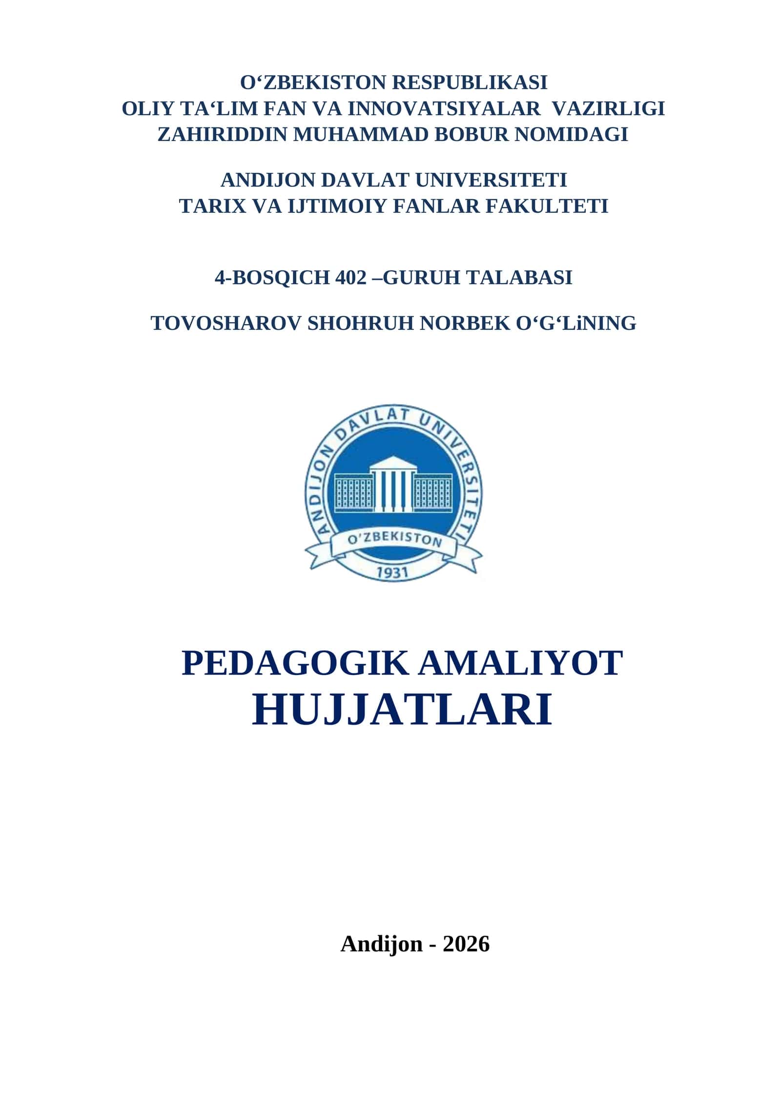 PEDAGOGIK AMALIYOT HUJJATLARI