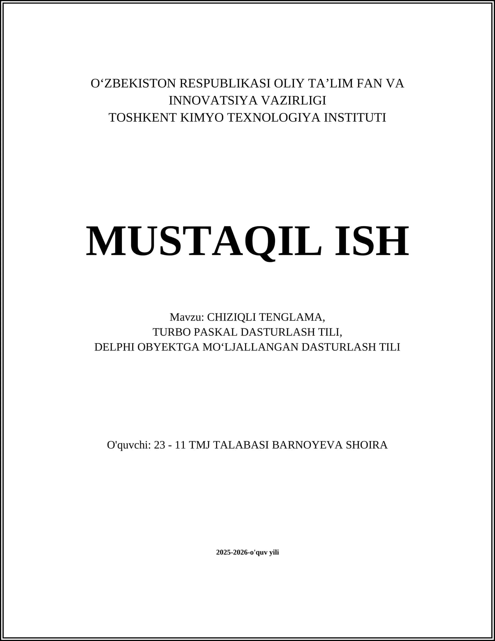 CHIZIQLI TENGLAMA