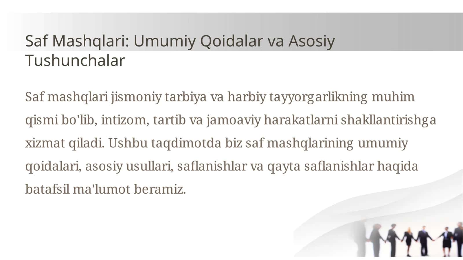 Saf Mashqlari: Umumiy Qoidalar va Asosiy Tushunchalar