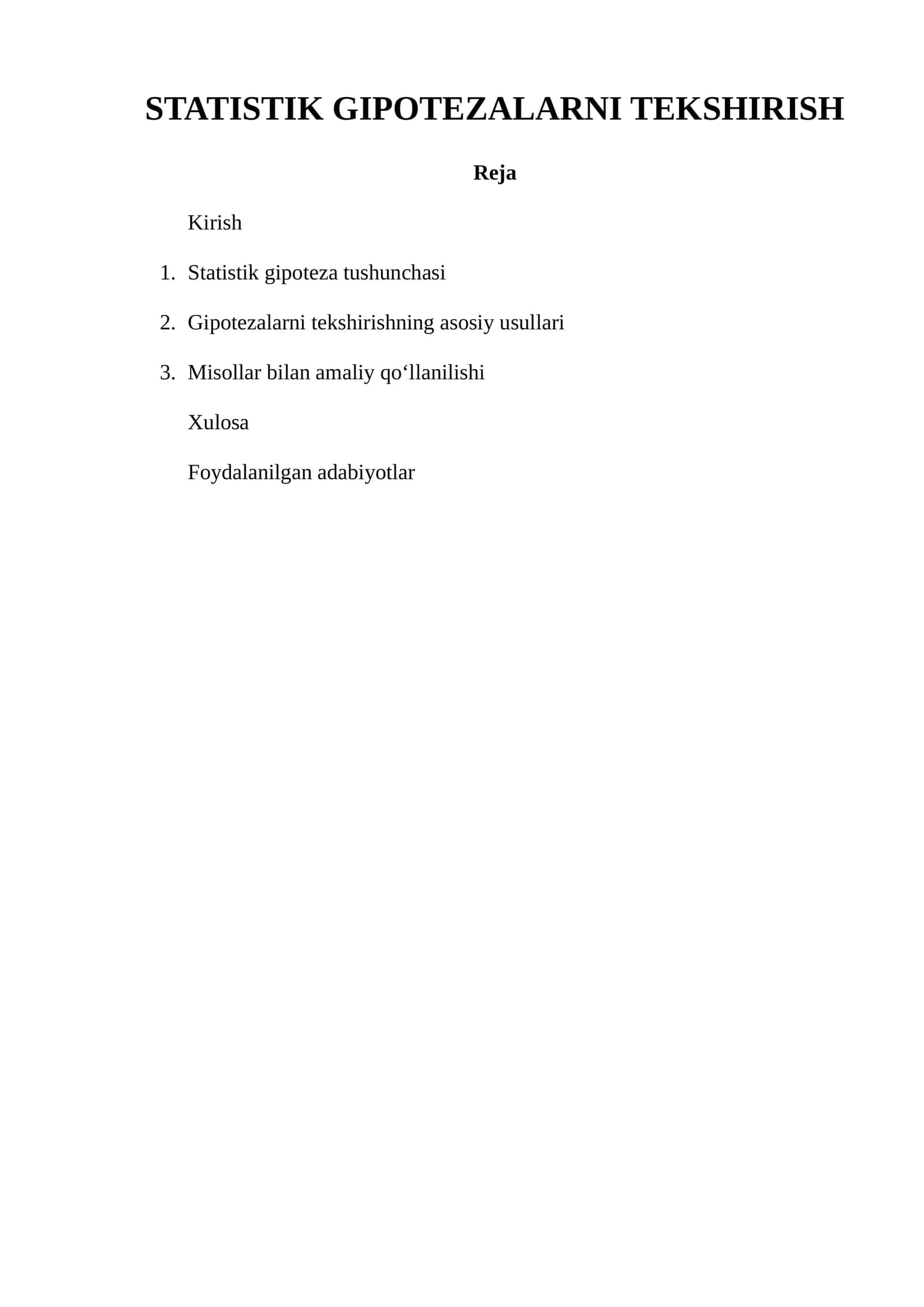 STATISTIK GIPOTEZALARNI TEKSHIRISH