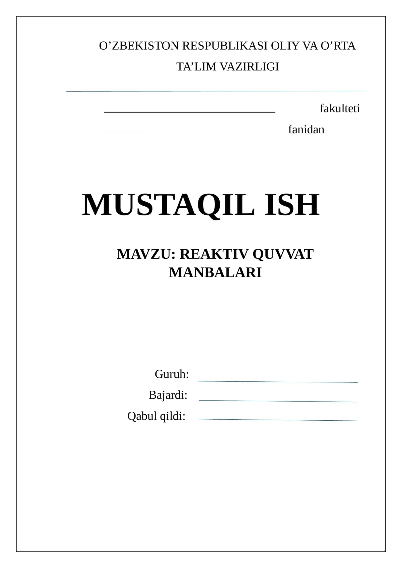 REAKTIV QUVVAT MANBALARI
