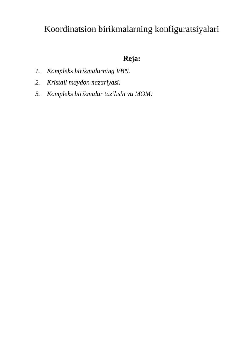 Koordinatsion birikmalarning konfiguratsiyalari